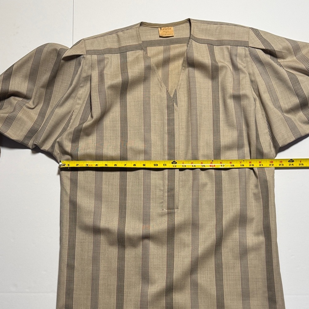VINTAGE KRIZIA 90's Bergdorf Goodman Striped‎ Neutral Midi Tunic Dress RARE M? - Picture 5 of 13